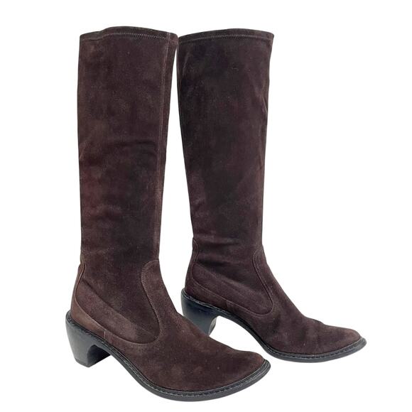 Stuart Weitzman Brown Suede Tall Knee High Heeled Boots Chocolate US 7.5 - Picture 1 of 11